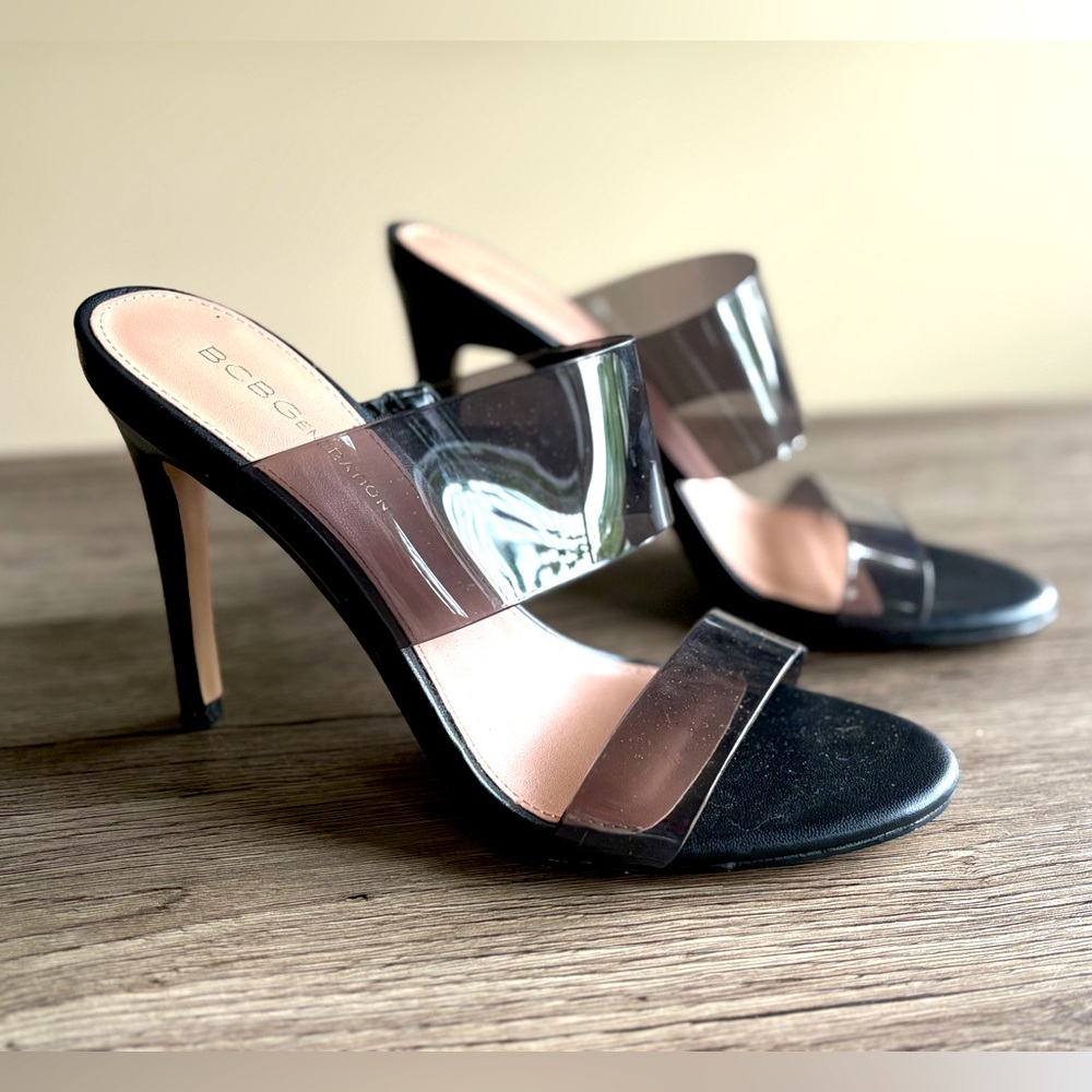 BCBGGeneration Black and Clear Heeled Sandals
Jordie Transparent Stiletto Size 8